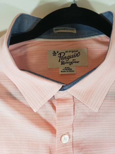 Penguin By Munsingwear Size Men's XXL Pink Long Sleeve Heritage Slim Fit Shirt - Picture 5 of 8