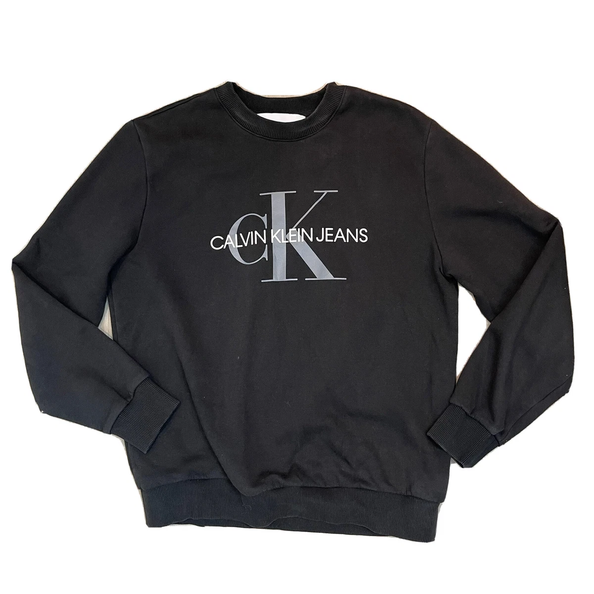 Calvin Klein Black Active Large Logo Top Women s size M Crewneck Sweatshirt CD1