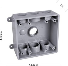 Two-Gang Weatherproof Box Seven 1/2 in. or 3/4 in. Threaded Outlets, 2 in, Gray