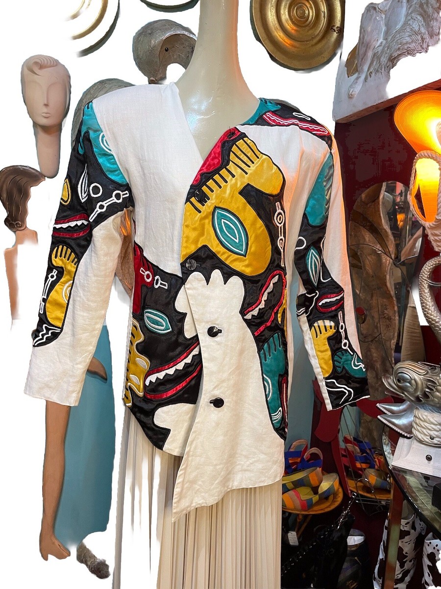 Vintage Petra Block Linen Blazer 80's Art To Wear White Pour