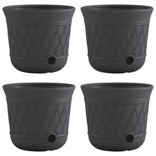 Suncast 14'' x 12" Decorative Hideaway Garden Hose Storage Pot, Gray (4 Pack)