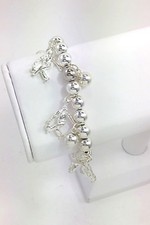 SOCCER Themed Silver Plated Charm Stretch Bracelet with Silver Plated Beads
