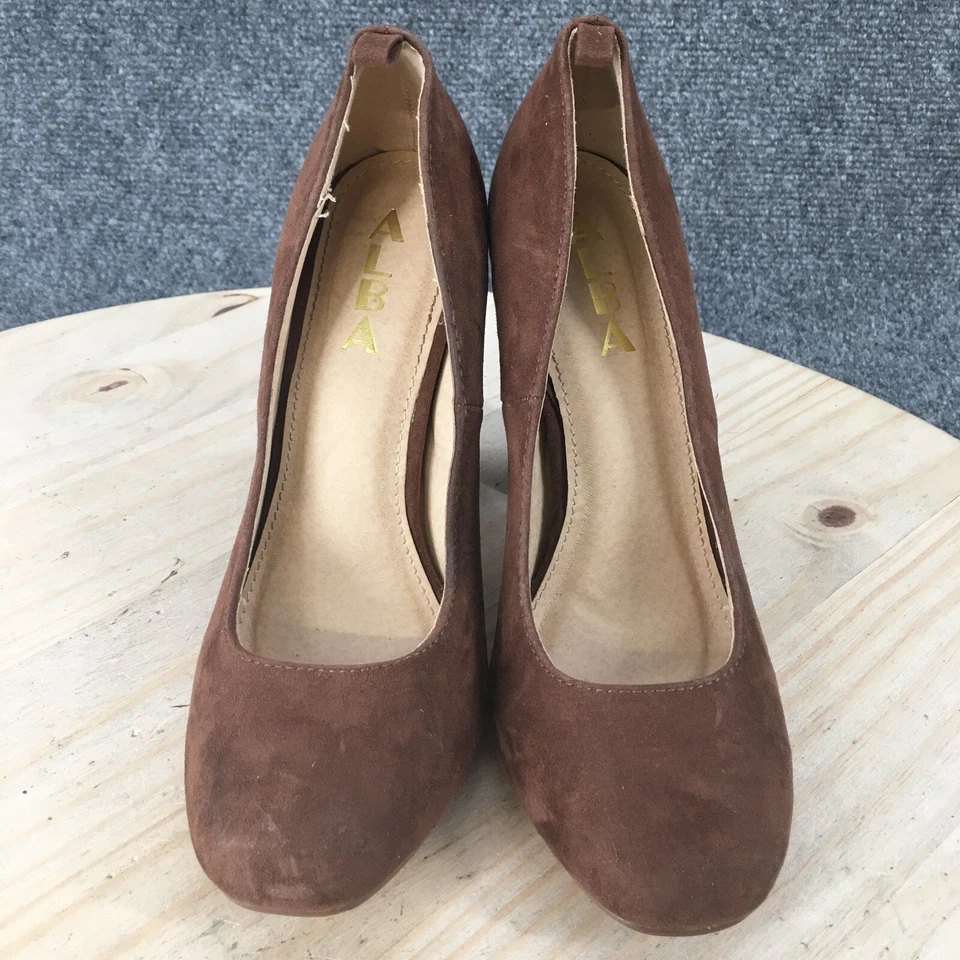 Alba Salto Alto Ultra Feminino 7 Blocos Biqueira Redonda Bombas Tecido Marrom Slip On - Imagem 4 de 4