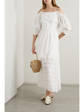 Ulla Johnson Narcisa Eyelet Dress Off Shoulder White 8 midi