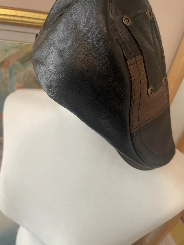 Mens Faux Leather Brown And Black Cap Size M Brass Snap In Back For Adjusting - Image 3 of 4