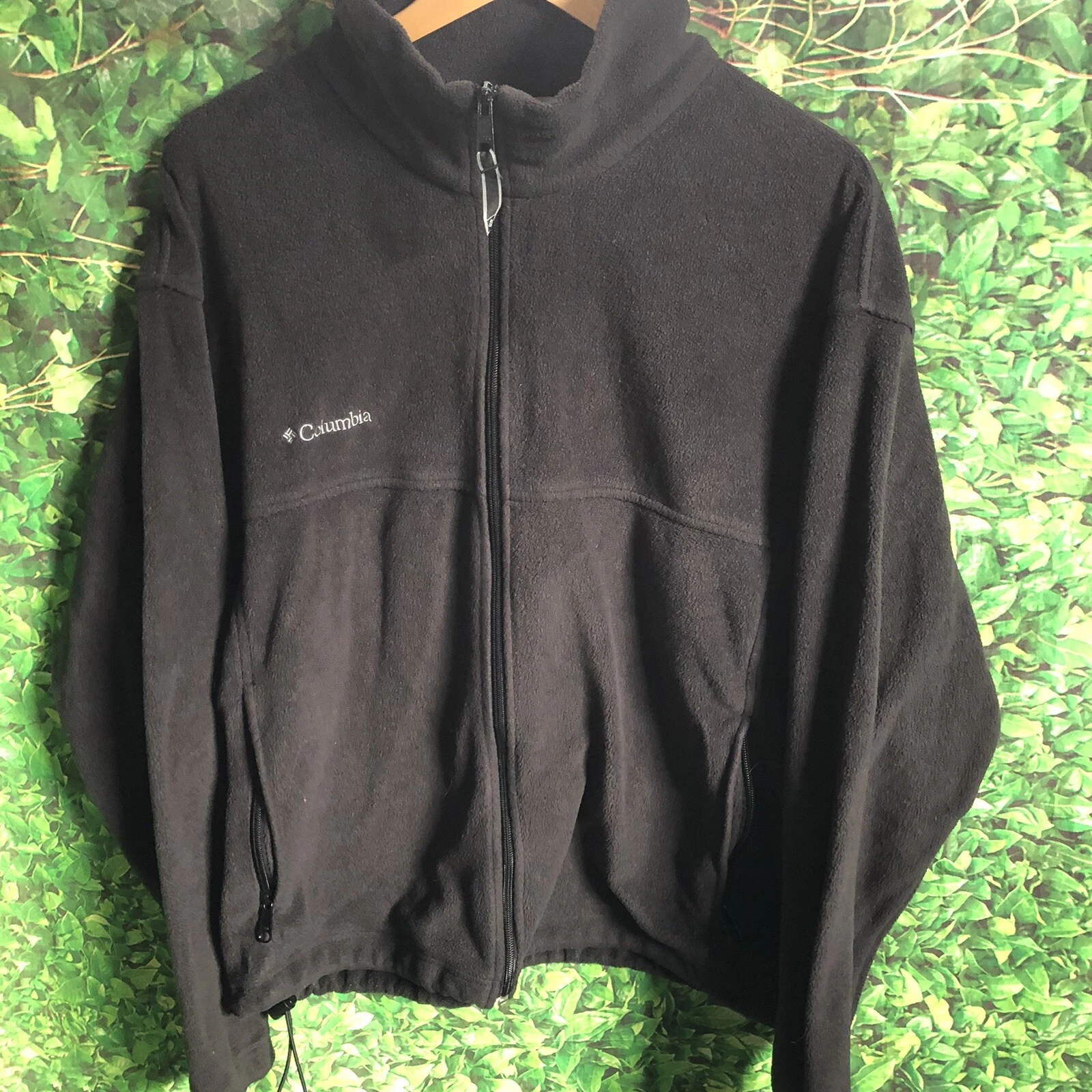 Columbia Mens Black Polyester Fleece Full Zip Sweater Jacket XL Pull Strings