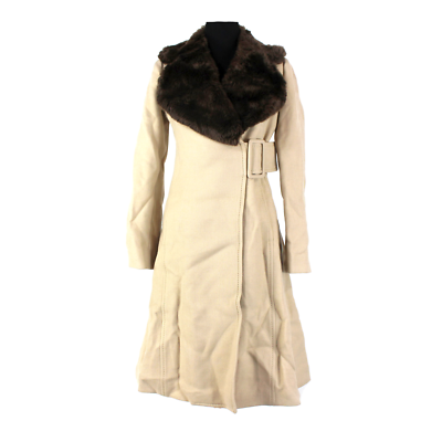 Kate Spade Briella Wool Coat Faux Fur Collar Trim Buckle Tan Brown