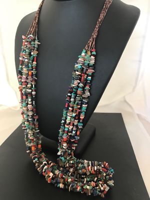 36  Native American Santo Domingo Multi stone BEAD TREASURE Necklace  A1253 MQ
