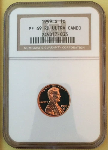 NGC PF69 RD Ultra Cameo 1999-S 1C Lincoln Cent Brown Label - Price Guide Val $25