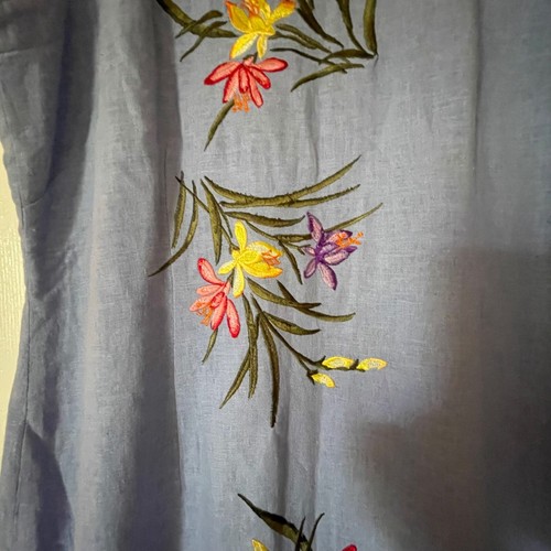 Ultra Dress Linen Embroidered Sleeveless Maxi Button Accent Zip Back Sz 14 - Picture 9 of 12