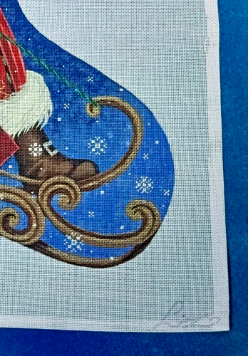 Liz Susan Roberts Handpainted Needlepoint Stocking - Sledding Santa - Picture 10 of 11