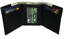 Men's Genuine Leather RFID Security Black Trifold Wallet with Inside Zipper Box