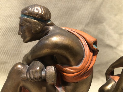 Very Rare 1920s Pompeian Bronze 6”x7”x3” Roman Greek “The Sculpture” Bookends - Picture 7 of 12