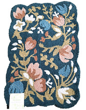 LARKSPUR LIVING TEAL,TAN,PINK FLORAL BATH,FLOOR POLYESTER MAT,HOOKED RUG-20"X32"