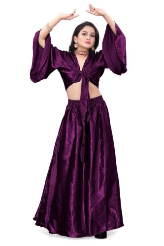 Violet SatinFull Circle skirt and Ruffle Top Set belly Dance Costumes S76 - Picture 1 of 10