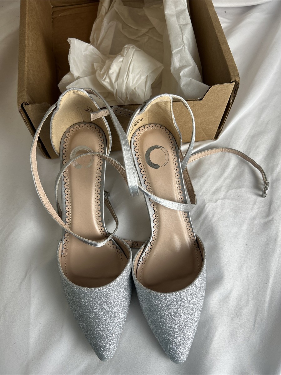 Journee Collection Closed Toe Strappy Heels Silver Size New W