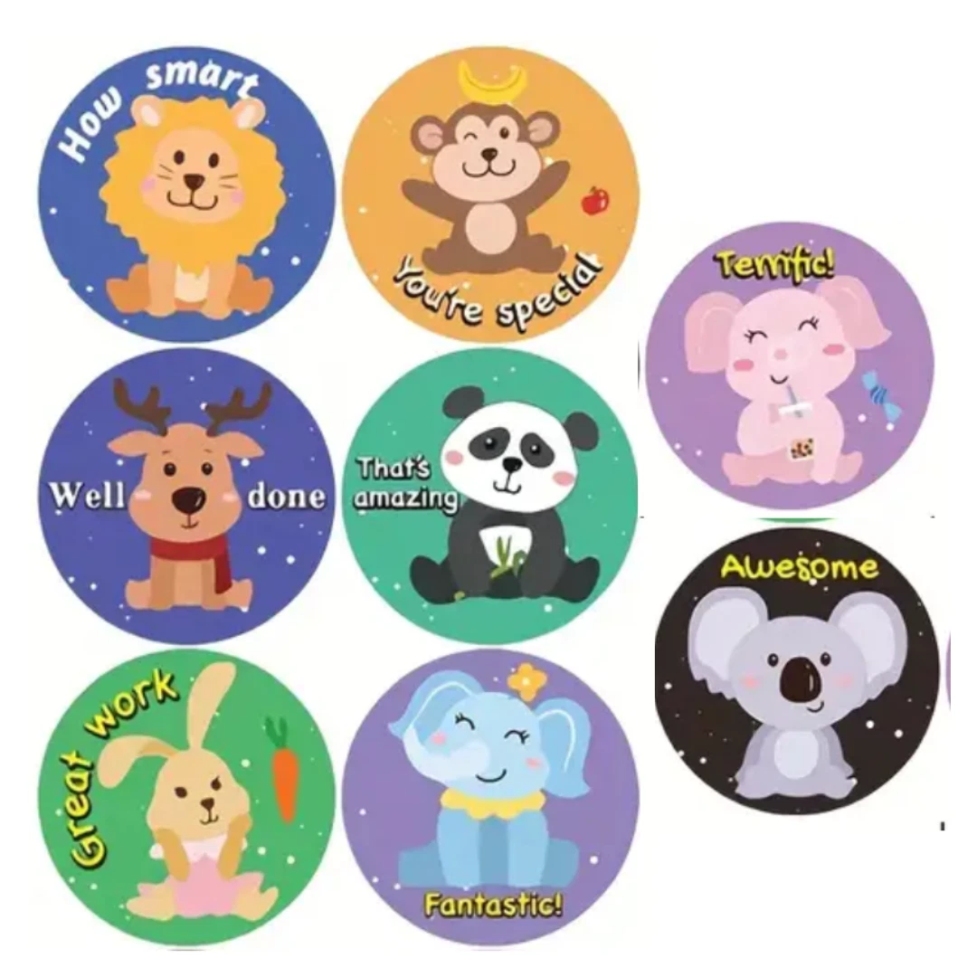 Positive Reward Merit Stickers 2.5cm 50/100p Kids Teacher Classroom Award Animal