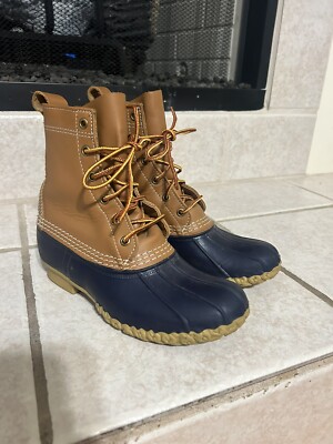 VEUC LL Bean Duck Bean Boots 8'' Leather Lace Up Rubber Rain Women  7M Navy