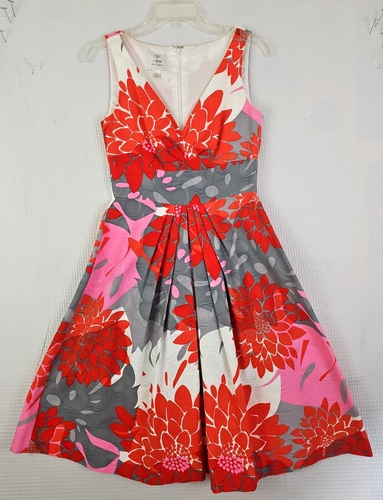 Suzi Chin for Maggy Boutique ~Size 2~ Red/Gray Floral Sleeveless Dress Fit/Flare - Picture 4 of 14