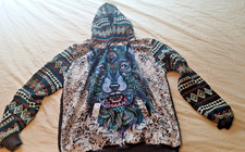 Native American Spirit Wolf Hoodie w/ Southwest Designs on Arms  Hood Size XL