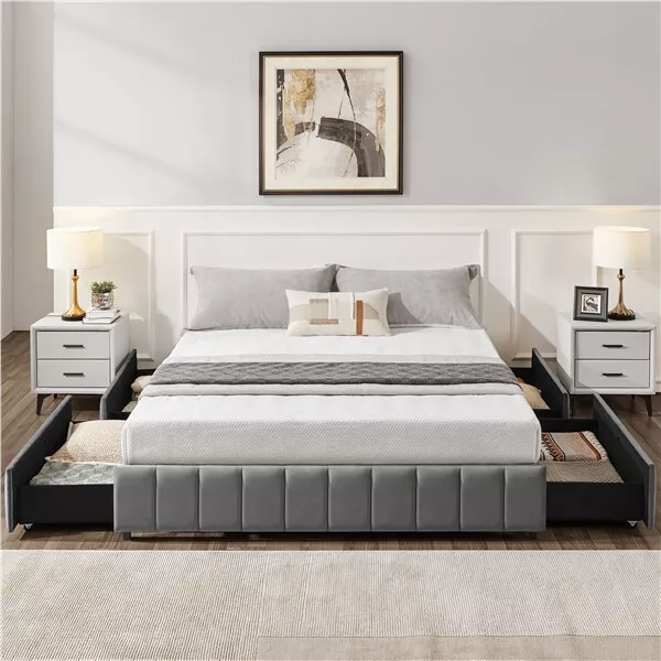 Grey bed frame no headboard deals