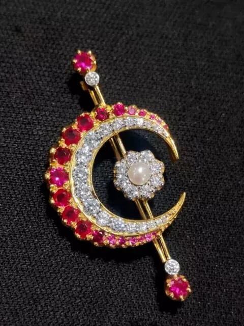 2Ct Round Cut Simulated Red Ruby Womens Wedding Brooch 14k Yellow Gold Plated