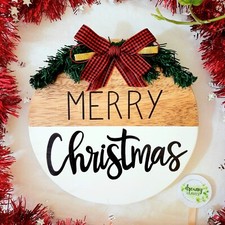 Merry Christmas Wooden Door Sign   Handpainted  Customizable   Holiday Decor