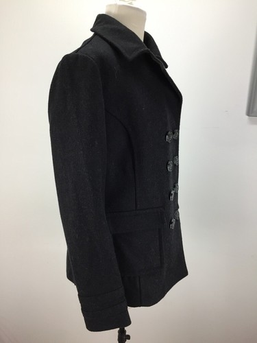 SUPERDRY SIZE M WOMENS CHARCOAL GREY WOOL BLEND LIBERTY BELL PEACOAT BUTTON UP - Picture 5 of 14