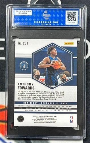 2020 Panini Mosaic NBA Debut #261 Anthony Edwards Rookie ISA 10 - Picture 2 of 2