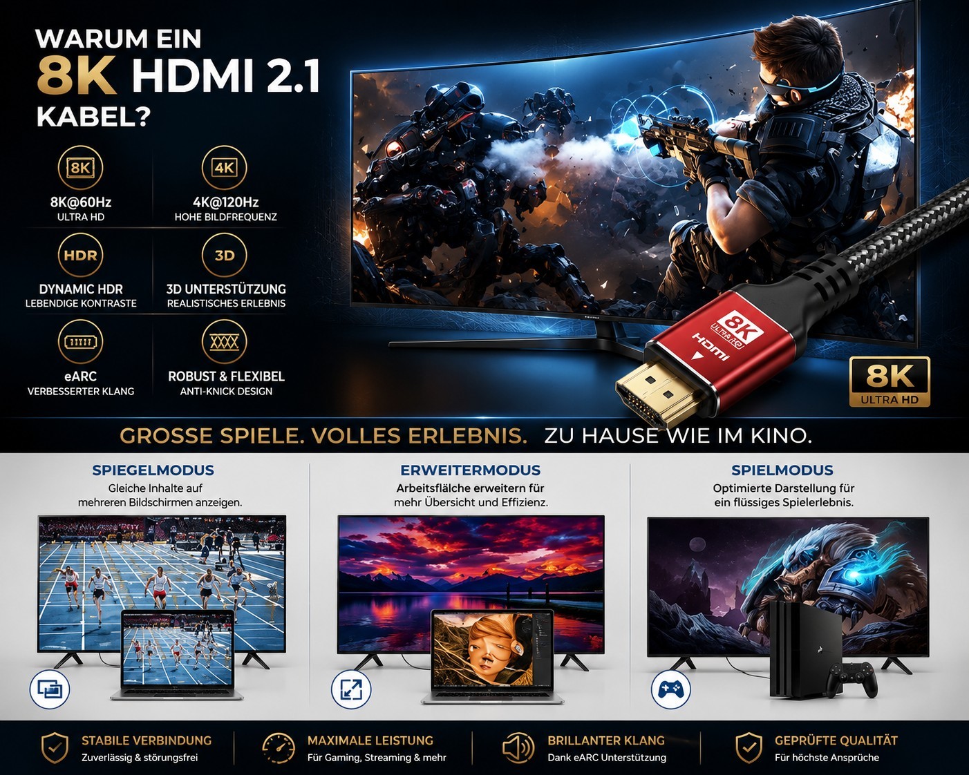 ✅️Cavo HDMI 8K 3D FULL HD UHD HDMI 2.1 DSC ARC Ultra Alta Velocità HDR QLED TV PS5 foto 2