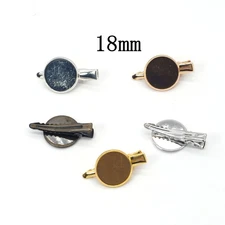 15PCS Brass 5 Round Bezel Hair Pin Tray, Duckbill Clip Tray Brass Accessary DIY