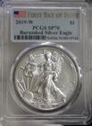 2019 W Burnished Silver Eagle $1 PCGS SP70 FDOI Flag Label