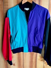 Vintage Color Blocking Zip Up Jacket Large Retro Hip Hop 80s 90s Made In USA
