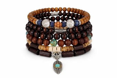 Men s Beaded Bracelet Set (6 Styles)   Wood, Stone & Charm Bracelets Stackable