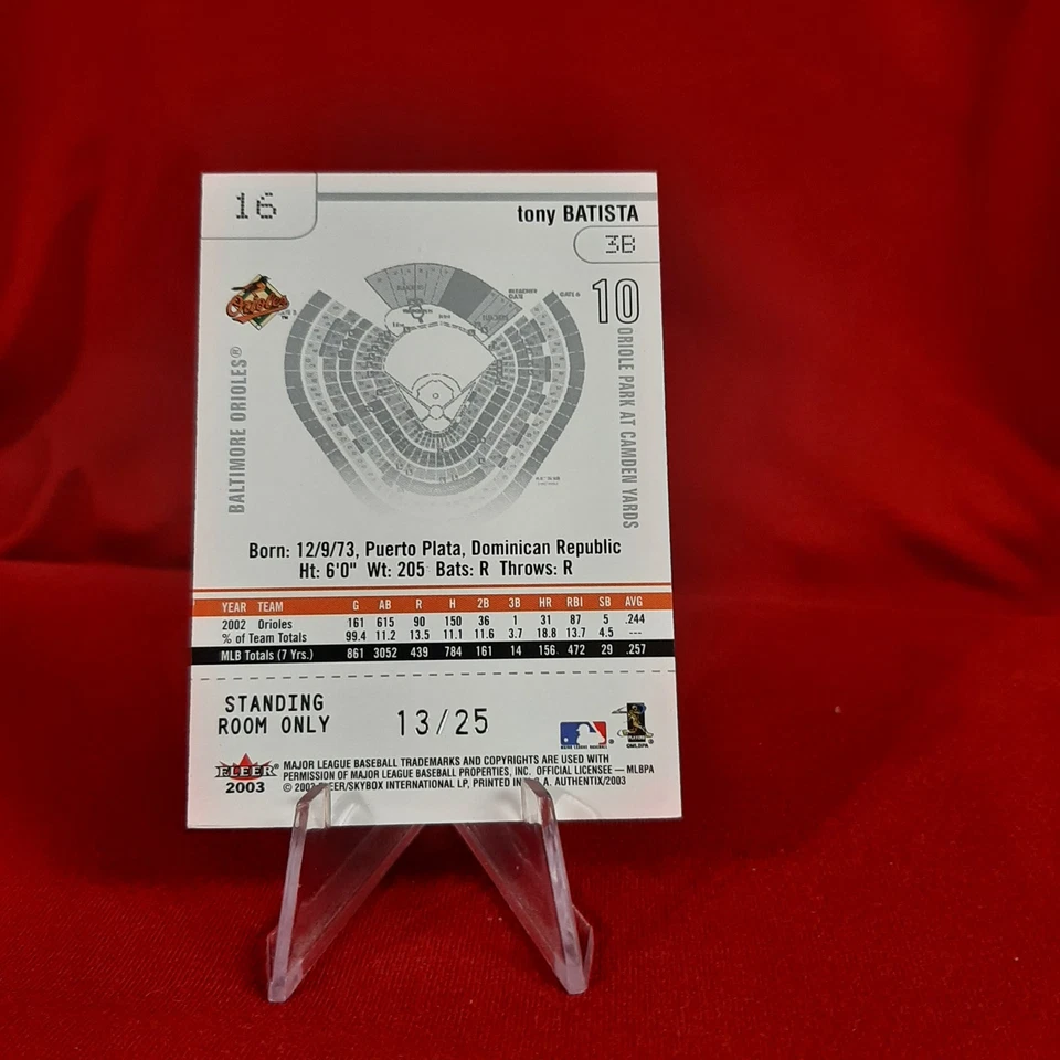 2003 Fleer Authentix Tony Batista #16 Standing Room Only /25 - Image 3 of 3