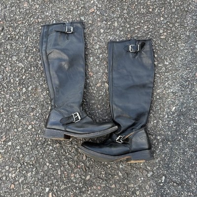 VTG 90s Y2K Buffalo London Black Leather Engineer Biker Mid Calf Boots 6-6.5
