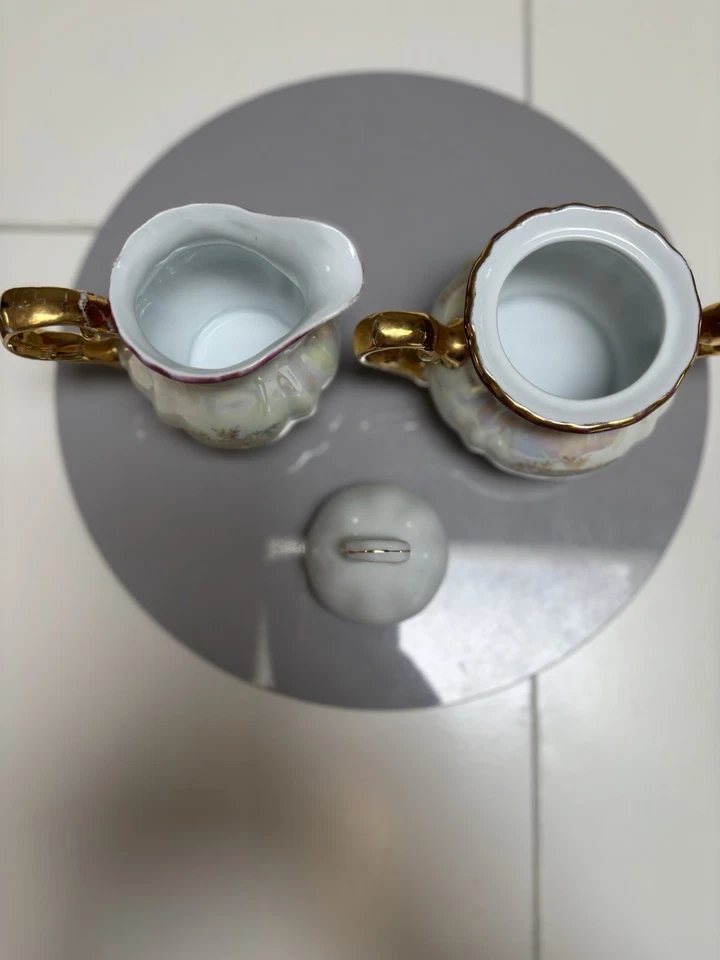 Tarro de azúcar de porcelana fina Tiger Yedi vintage y una jarra de crema Foto 3 de 4