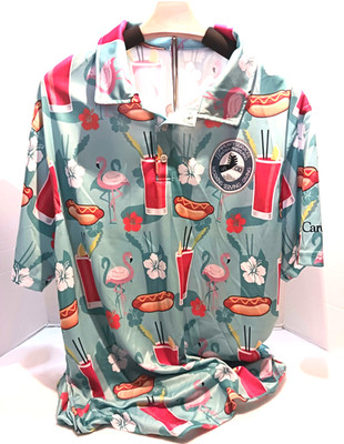 Mens 2XL Blue Flamingo Print All Over Hawaiian Shirt Community Sevices MD
