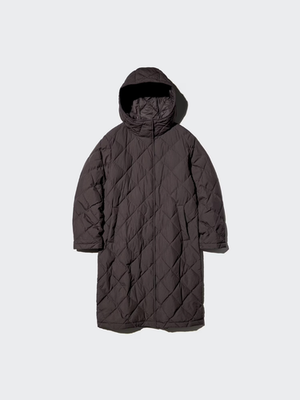 UNIQLO Puff Tech Long Coat Relaxed Fit Women's Black / Dark Brown