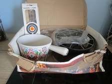 LE CREUSET SERVICE A FONDUE Poêlon FONTE décor floral + 6 Pics  BOITE D'ORIGINE