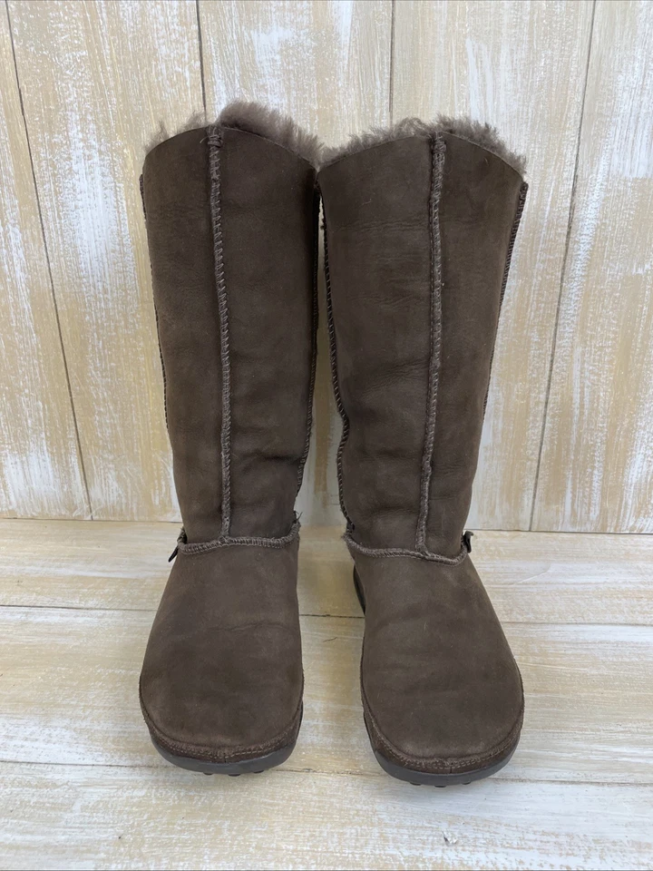 FitFlop женщин стриженный мех с подкладкой коричневый замши икры ботинки размер 9 микро колебания - Изображение 2 из 4