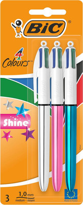 BIC 4 Farben Kugelschreiber Set 4 Colours Shine, Schaft in verschiedenen Farben,