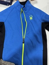 Spyder Youth L 14/16 Blue Full Zip Fleece Jacket Neon Logo Boys Girls EUC
