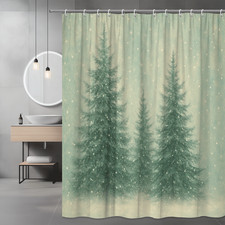Winter Christmas Trees Shower Curtain, Snowy Pine Decor