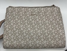 DKNY Beige Logo Wristlet Clutch Bag Zip Pouch w/ Strap