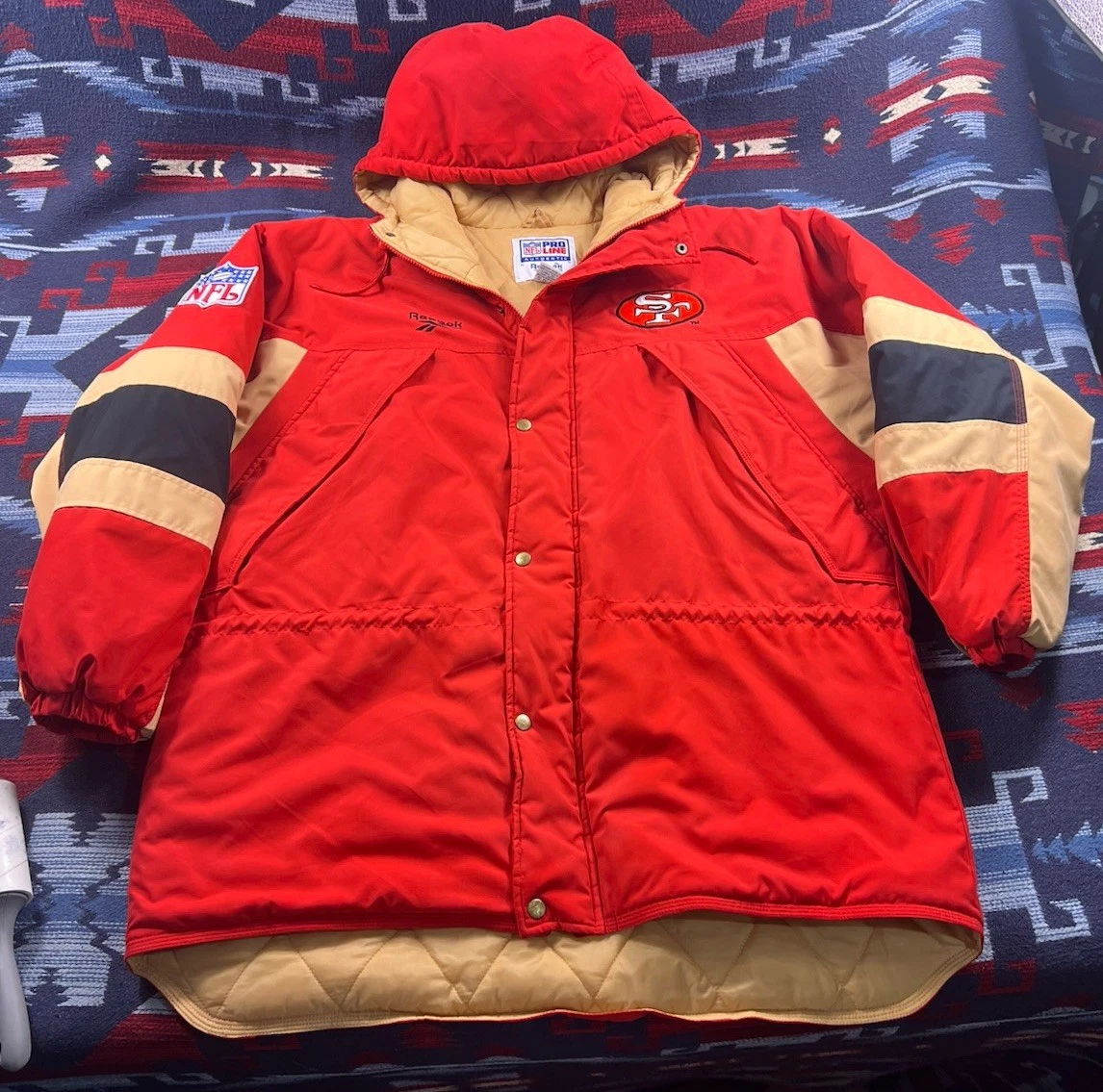 Vtg 90s San Fransisco 49ers Reebok Pro Line Jacket Hooded Red