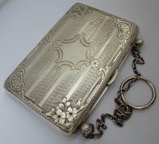 BEAUTFUL CLEAN ENGLISH ANTIQUE 1906 SOLID STERLING SILVER CARD CASE AIDE MEMOIRE