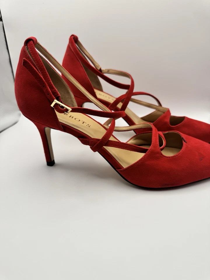 Talbots Mujer Tacones Rojos Talla 9 M Gamuza Punta Correas Foto 4 de 4