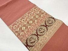7640773: JAPANESE KIMONO JAPANESE NAGOYA OBI / WOVEN STRIPE FLOWER ARABESQUE