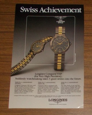 Seltene Werbung LONGINES CONQUEST VHP Uhren - Swiss Achievement 1985